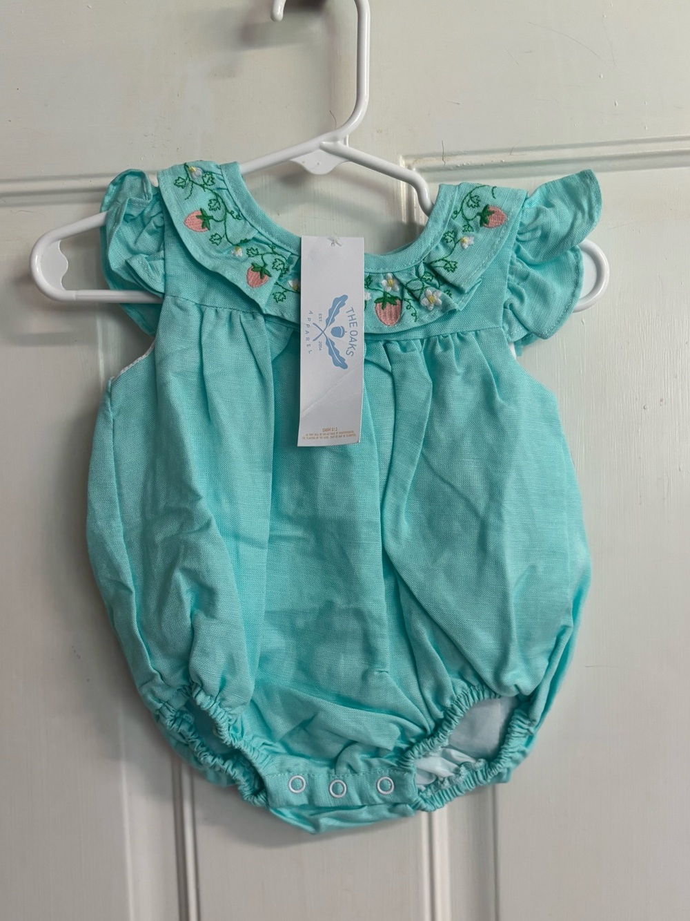 NWT 6M The Oaks Apparel Company Infant Isabelle Aqua Strawberry Bubble.  RT 60